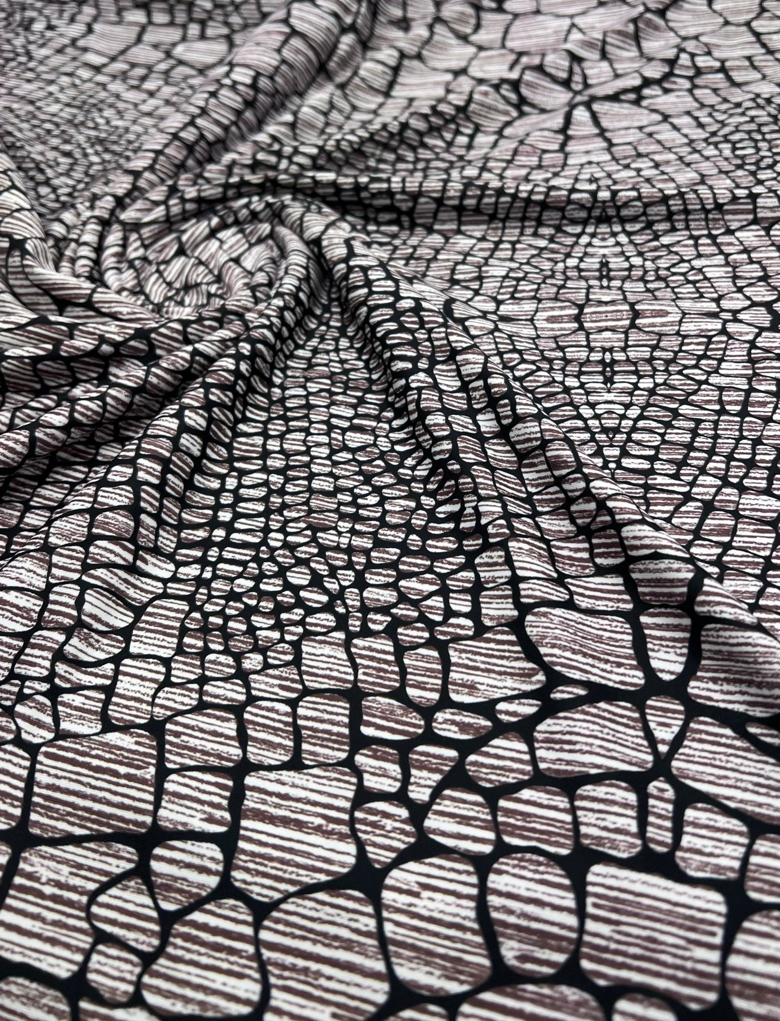 Stone Black Animal Mix Print Soft Touch 4 Way Stretch Fabric - T9 Fabrics